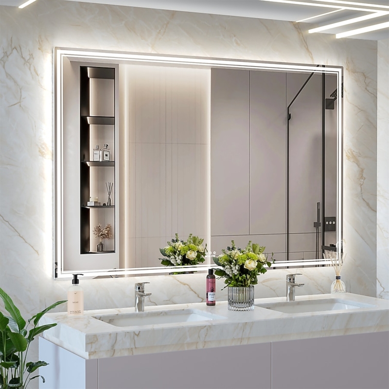 Large Bathroom Mirror Integrated LED Border Extra Horizontal Format