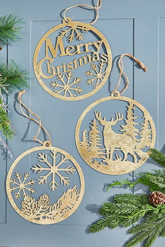 Large Gold Metal Christmas Ornament Geometric Cutouts 10 Inch