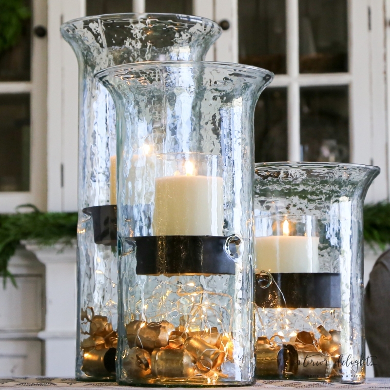 Large Hurricane Lantern with Industrial Metal Base and Thick Glass