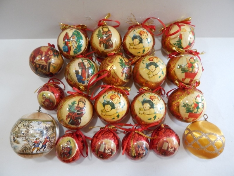 Large Lot of Decoupage Ornaments with Victorian Santa Illustrations