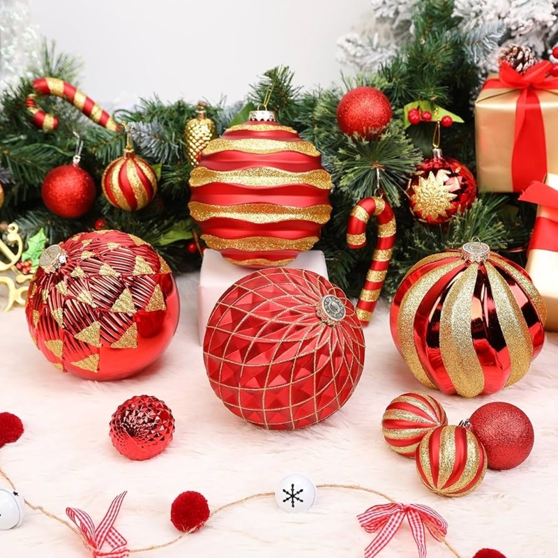Large Red and Gold Ornaments, Mixed Glitter and Matte Finish