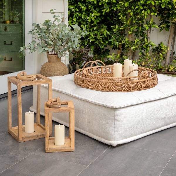 Large Round Bamboo Serving Trays Nesting Set of Two