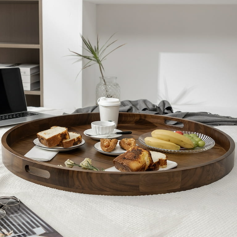 Large Square Dark Wood Serving Tray for Modern Ottoman
