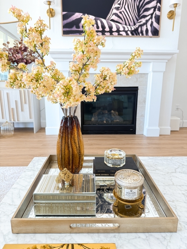 Large Square Decorative Tray Champagne Mirrored Base Polished Finish