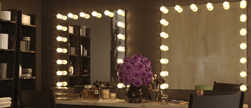 Large Vanity Mirror White Frame Perimeter Bulbs Wall Mount