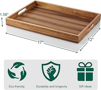 Large Wood-Toned Serving Tray with Integrated Handles