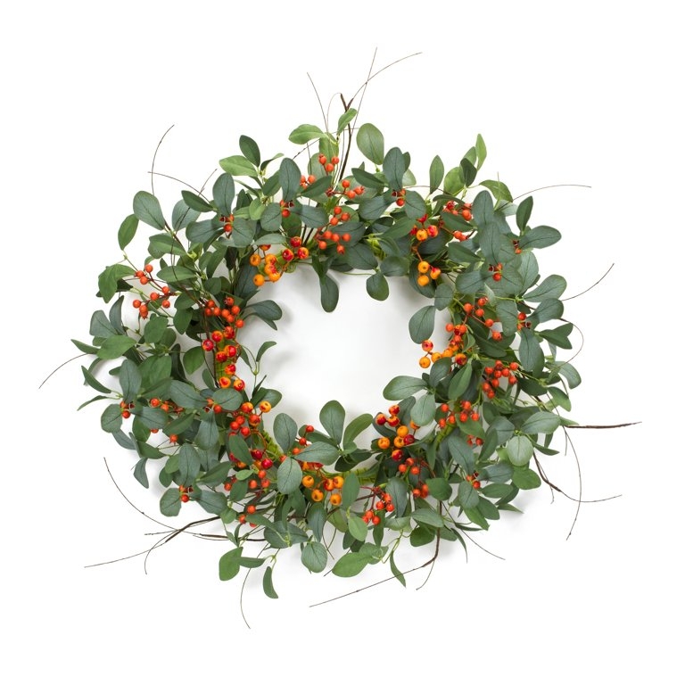 Layered Botanical Indoor Wreath Vibrant Orange Accents