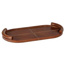 Leather Oval Tray Lodge Style Contrast Stitching