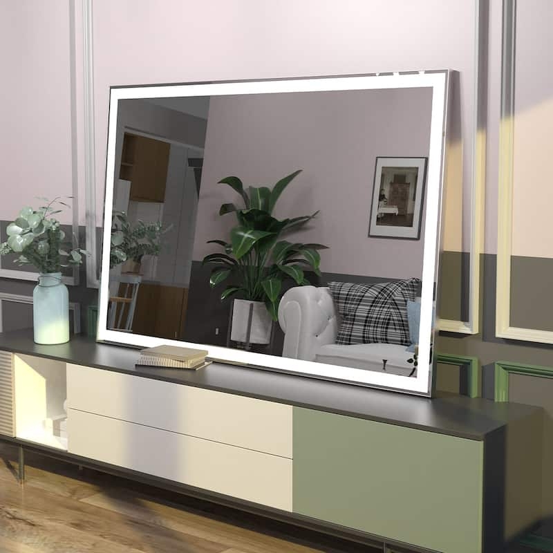 LED Backlit Mirror 60 Inch Width Matte Dark Frame Contemporary Bath