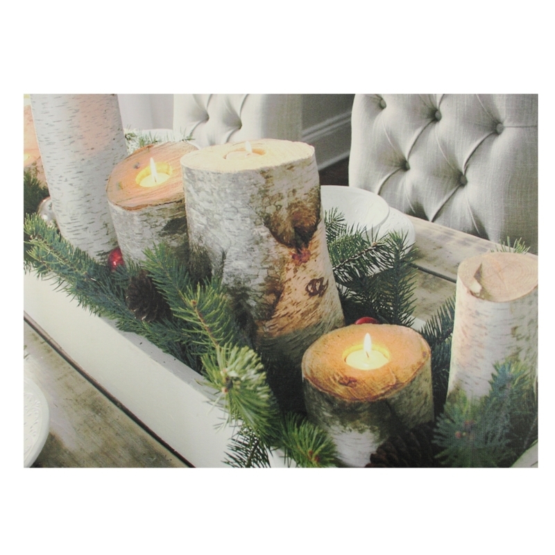LED Lighted Birch Candle Canvas Art for Woodland Holiday Decor