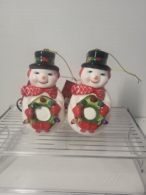 LED Lighted Christmas Ornament Glitter Finish Snowman Design