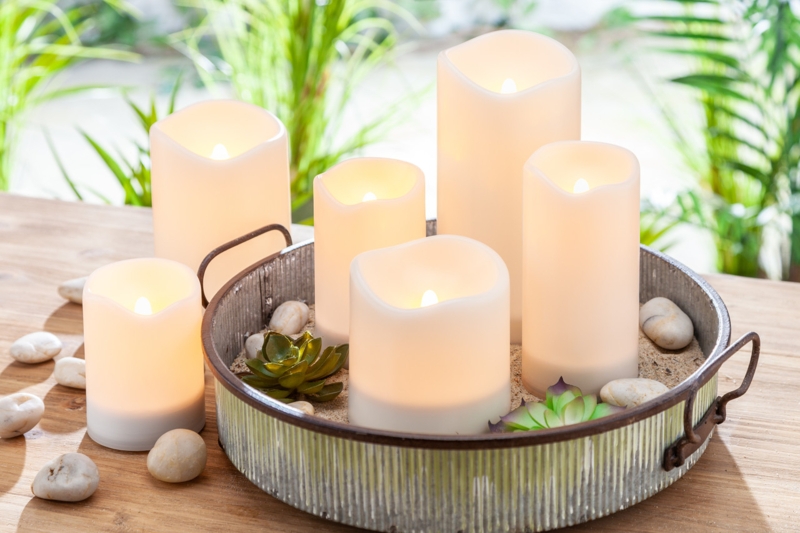 Led Pillar Candle Solar Powered White Plastic with Realistic Melted Edge