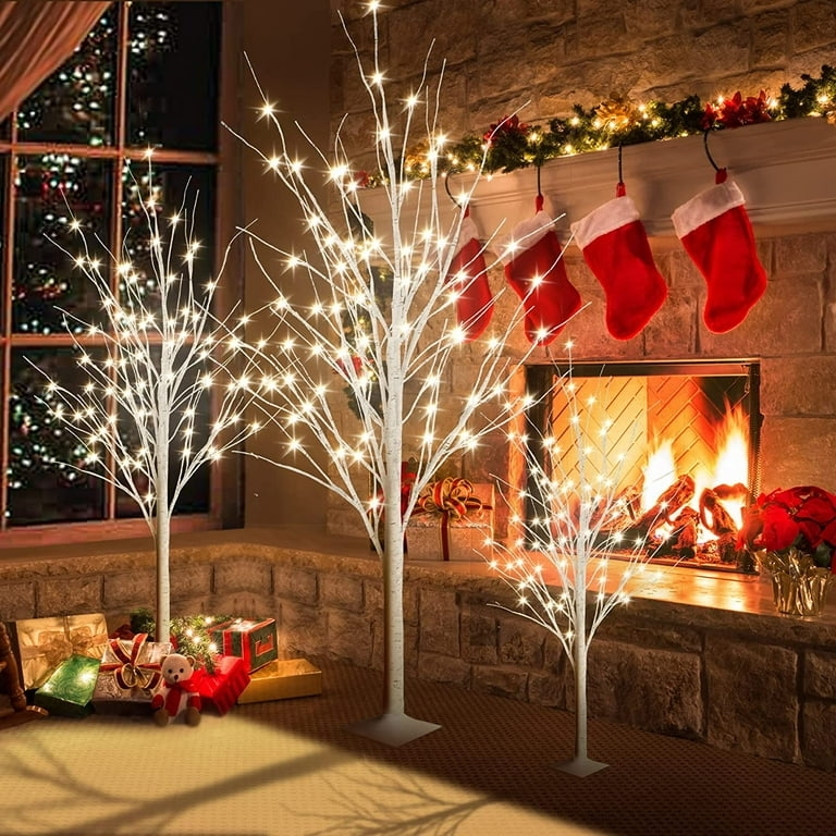 Lighted Artificial Tree Trio Set Birch Texture Warm LED