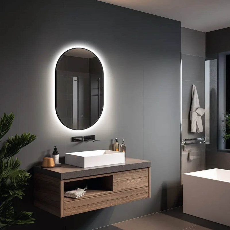 Lighted Bathroom Mirror, Integrated Touch Controls. Smart Mirror with Touch. (75 chars)