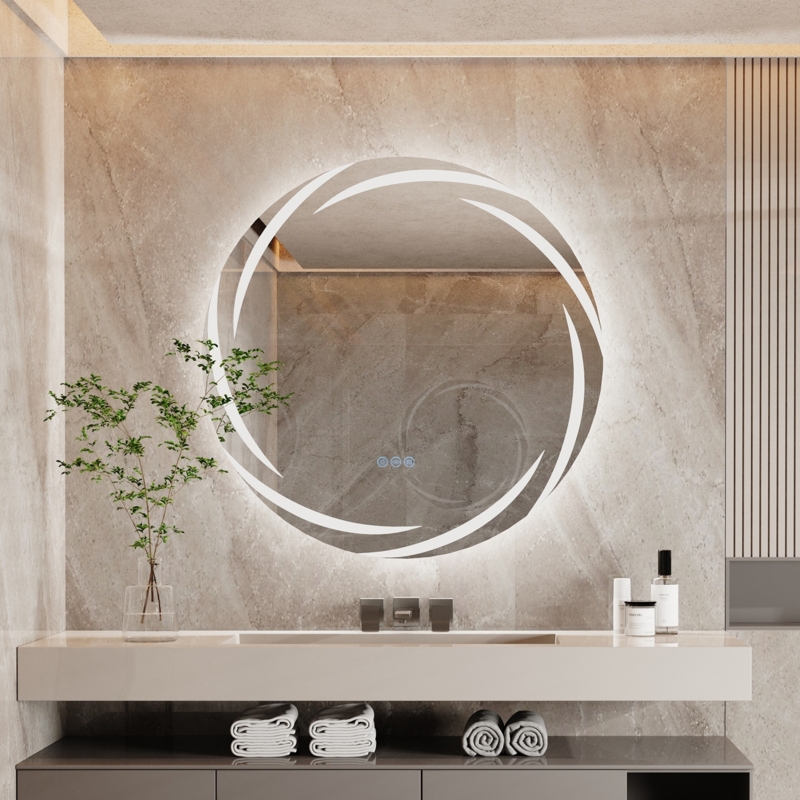 Lighted Bathroom Mirror, Rounded Corner Silhouette, Flicker Free LED. (70 chars)