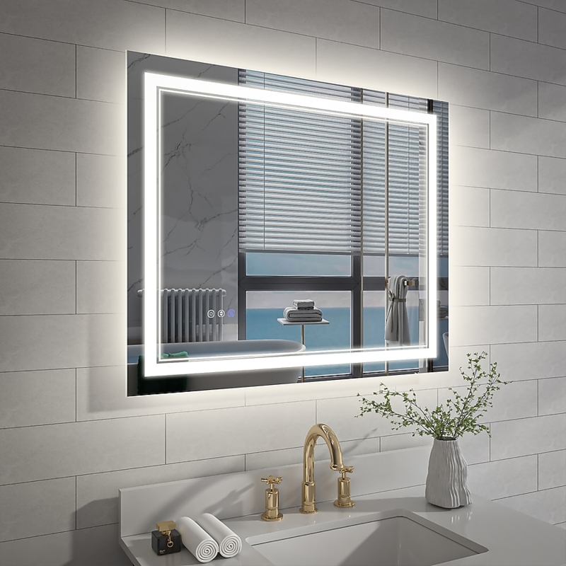 Lighted Bathroom Vanity Mirror, Frameless Lighted Rectangular Mirror