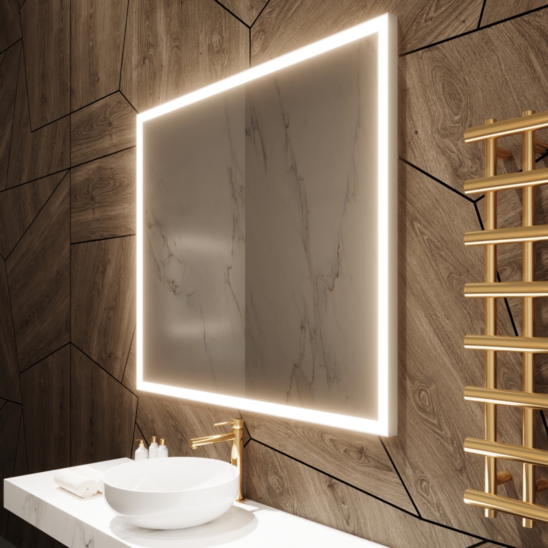 Lighted Mirror, Integrated LED Border, Rounded Rect. Rounded Corner Vanity. (75 chars)