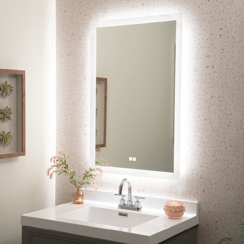 Lighted Mirror Round with Frosted Etched Border Illumination