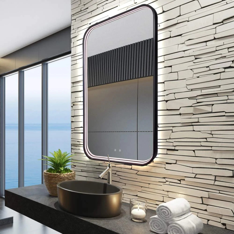 Lighted Mirror Square Silhouette Frosted Glass Perimeter Glow