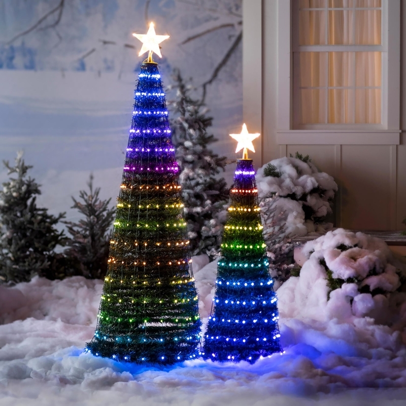 Lighted Outdoor Decoration Multicolor LED Cone Tiered Star Topper