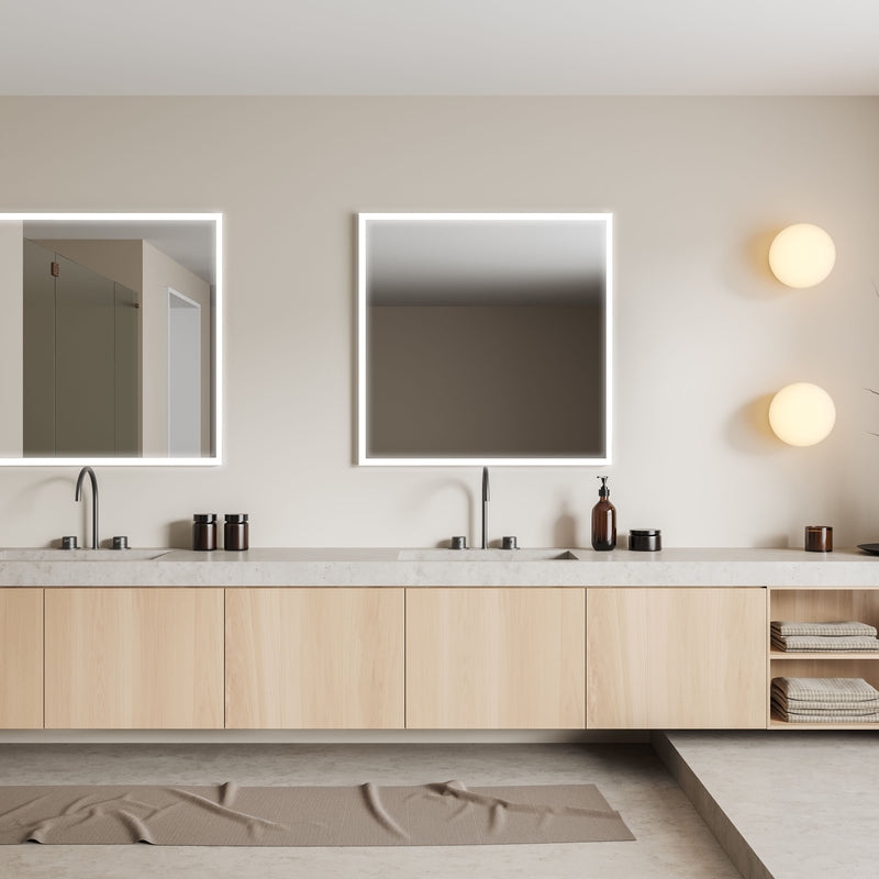 Lighted Vanity Mirror Frameless Backlit Effect Wood Paneling