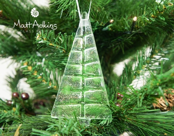 Lime Green Glass Tree Ornaments with Ribbed Texture