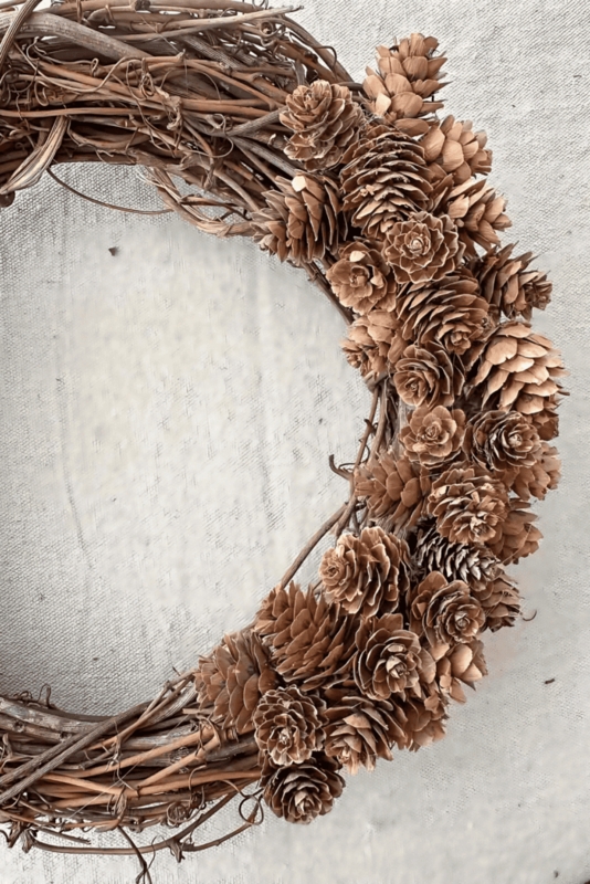 Linen Ribbon Pinecone Wreath Neutral Texture Door Styling