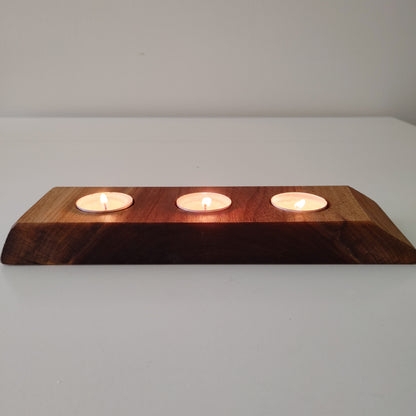 Live Edge Wood Tea Light Holder Set of Three, Rustic Block Base