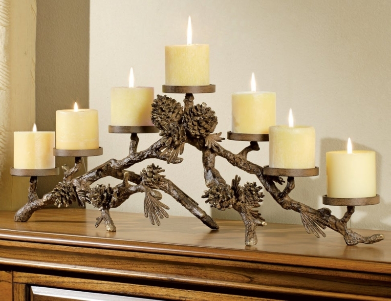 Lodge Candelabra Metal Pinecone Centerpiece
