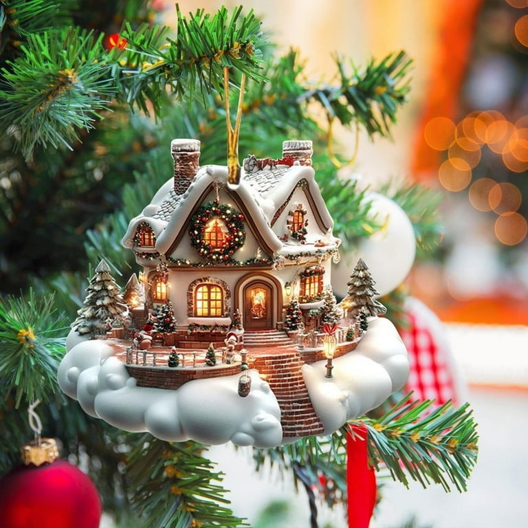 Log Cabin Ornaments with Pine Cone Shingles and Bark Siding