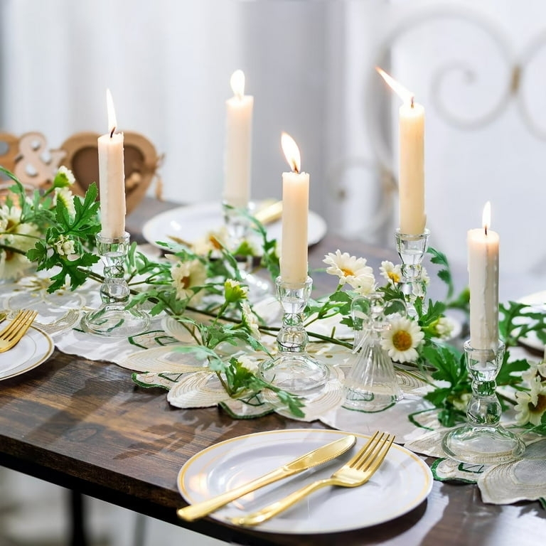 Low Profile Candlestick Holder Set Clear Glass Minimalist Wedding Decor