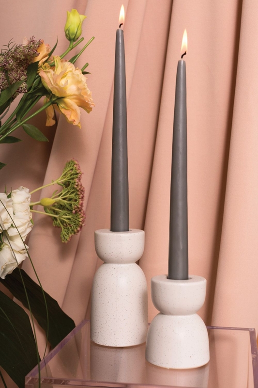 Low Profile Disc Candlestick Holder Textured Charcoal Wabi-Sabi
