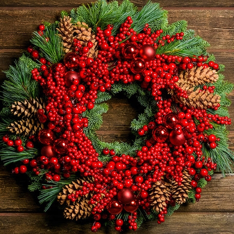Lush Traditional Wreath with Pepperberry Accents and Lush Foliage Density