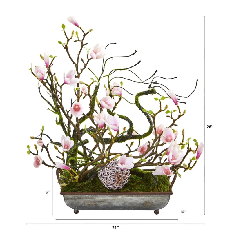 Magnolia Floral Centerpiece in Whitewashed Wooden Tray