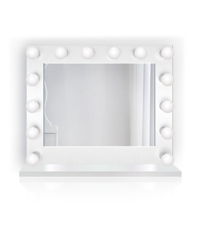 Makeup Mirror Sage Green Frame Fifteen LED Bulbs Tabletop