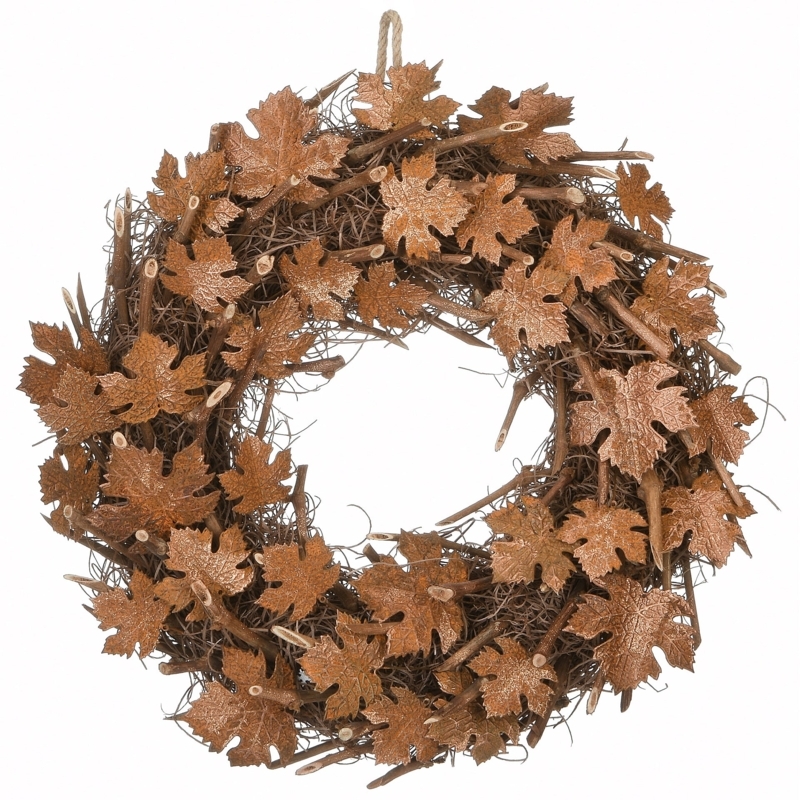 Maple Leaf Wreath, Dense Faux Foliage, 18 Inch Diameter, Autumn Door Decor