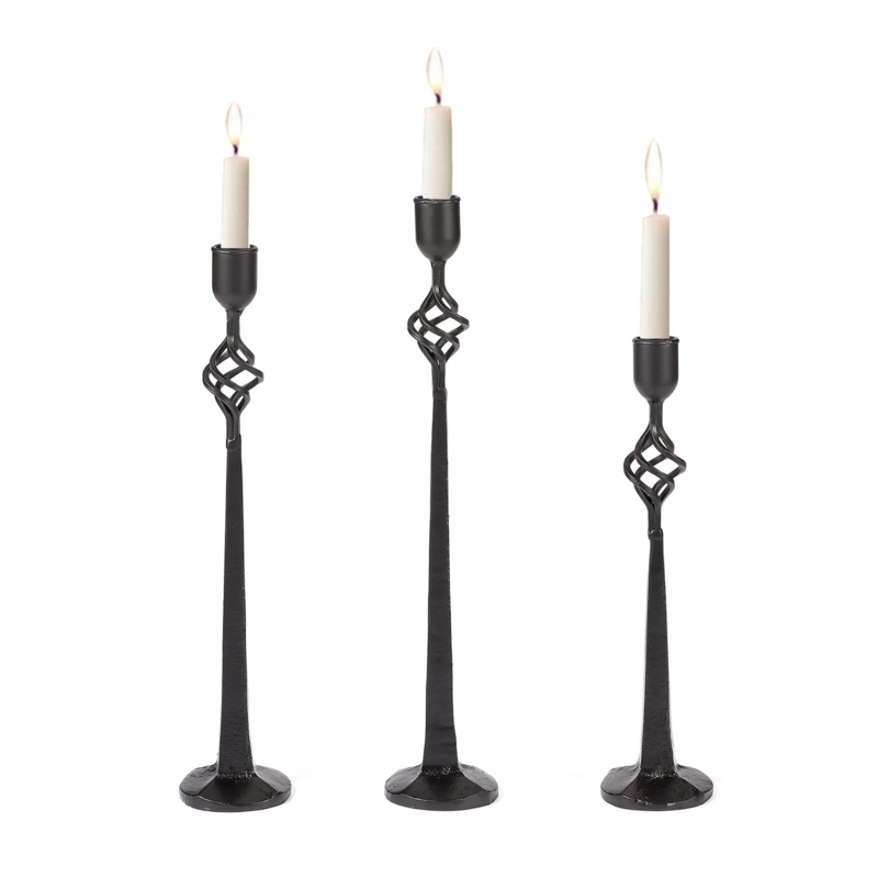 Matte Black Candlestick Holder Set: Graduated Heights, Slender Trio