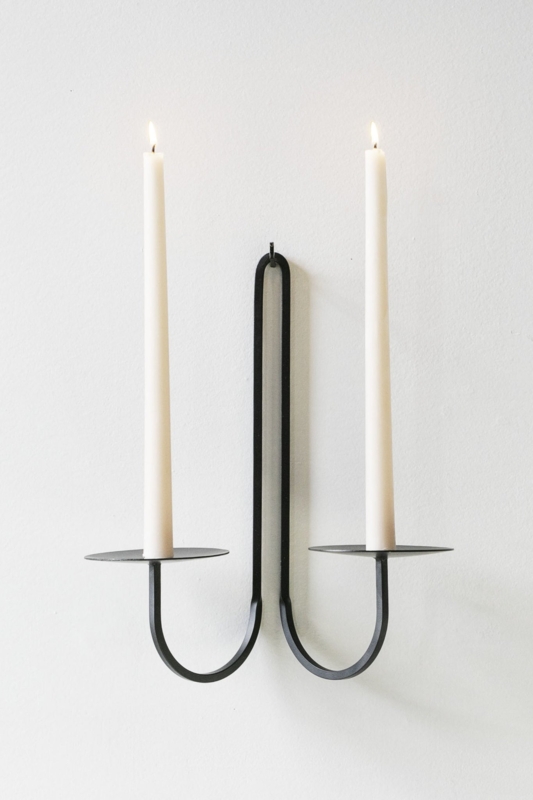 Matte Black Iron Candlestick Holder with Two Asymmetrical Arms