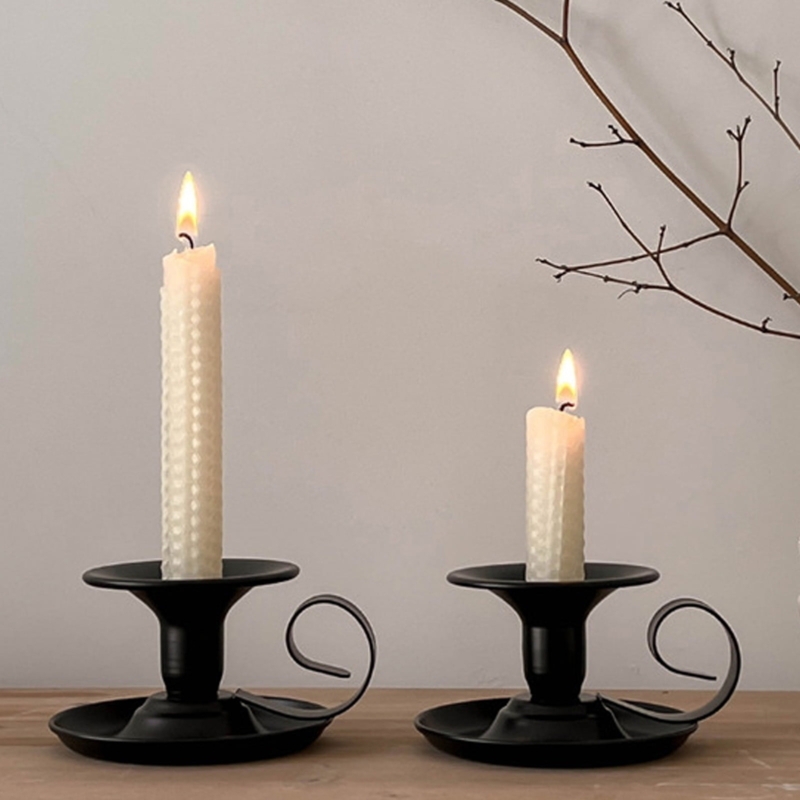 Matte Black Iron Taper Candlestick Set with Slender Silhouette