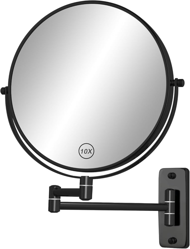 Matte Black Makeup Mirror with Extendable Accordion Arm, Wall Mount