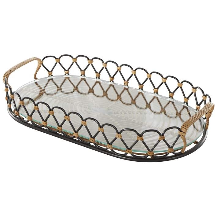 Matte Black Metal Rectangular Decorative Tray Perforated Mesh Industrial