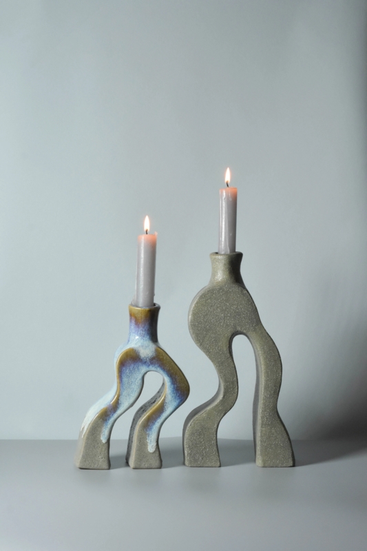 Matte Cream Ceramic Candle Holder Set with U-Shaped Arch Form