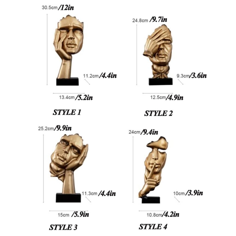 Matte Gold Sculpture Set Abstract Human Silhouette Thematic Trio