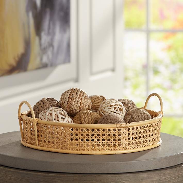Matte Natural Bamboo Round Decorative Tray Low Profile