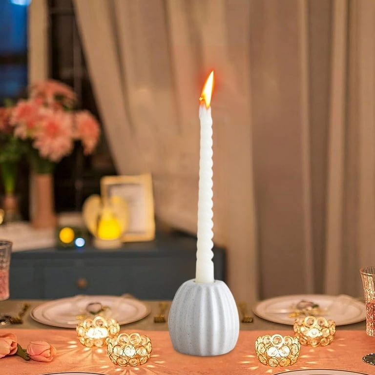 Matte White Pumpkin Candlesticks, Ceramic Minimalist Tabletop Decor