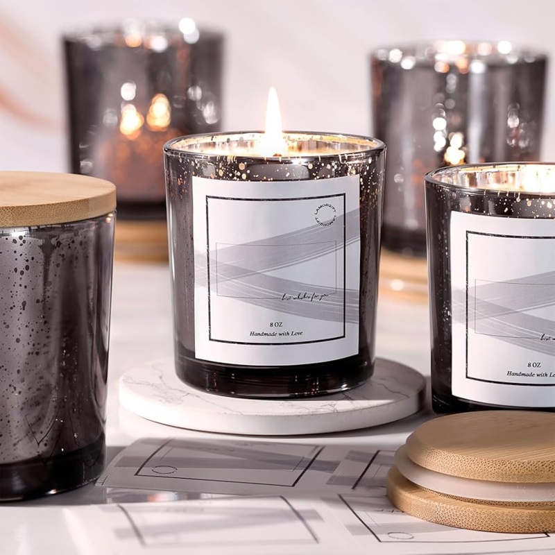 Mercury Glass Candle Jars Mottled Finish Wood Lids Aesthetic