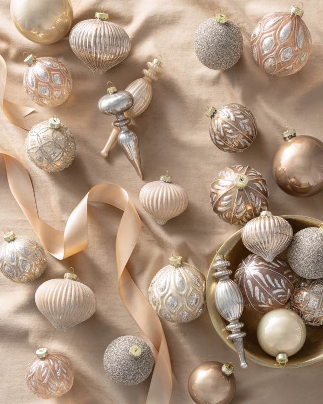 Mercury Glass Ornament Set Assorted Finial Shapes for Gold Holiday Decor