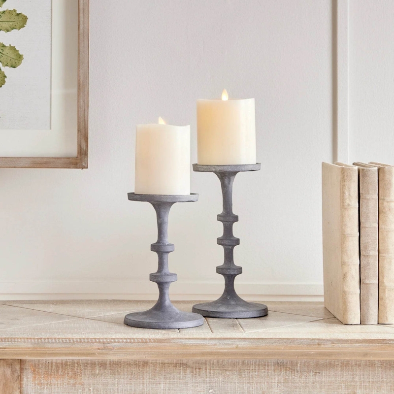 Metal Candle Stand Set: Matte Black Slender Stems, Square Block Bases