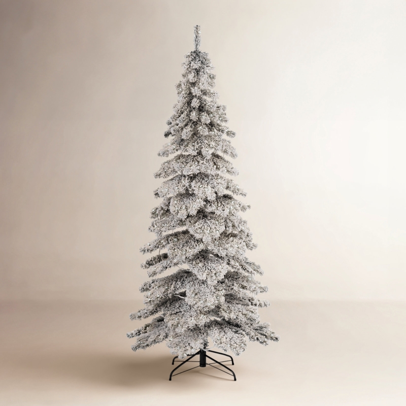 Metallic Bucket Base Slender Flocked Spruce Christmas Tree