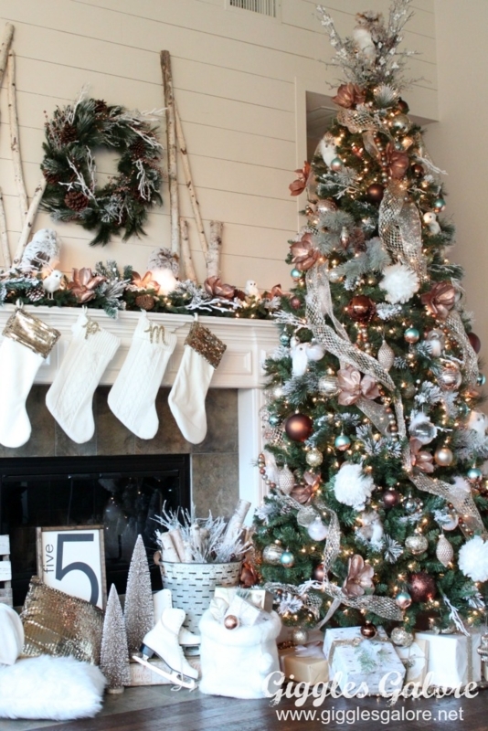 Metallic Farmhouse Christmas Tree Decor with Galvanized Bucket Stand and Typography Ornaments